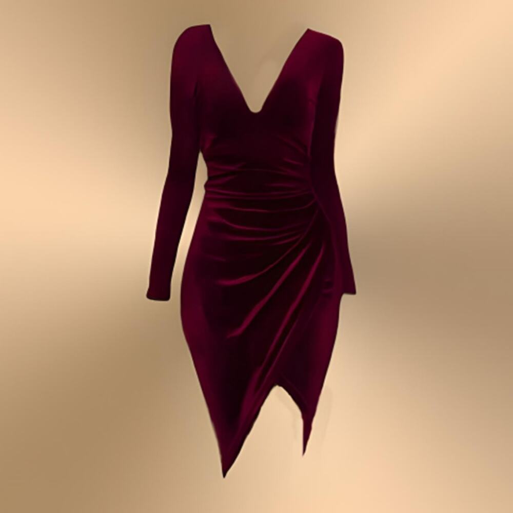 Ladies Large Burgundy or Maroon V-cut Cocktail Party Dress Wrap Style Waist